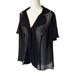 Studio I Elegant Black Semi-Sheer Button Down Blouse Size 16W